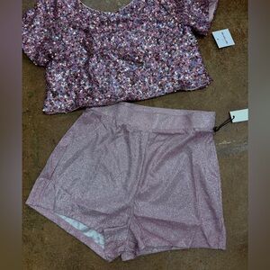 Haute Monde Pink Sequin High Waist Shorts
